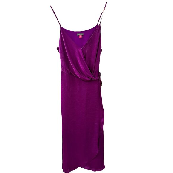 ✌️ 2/$40 ✌️Deep Purple Vince Camuto Thin Strap Wrap Dress Plunging Neckline sz M - Picture 1 of 8